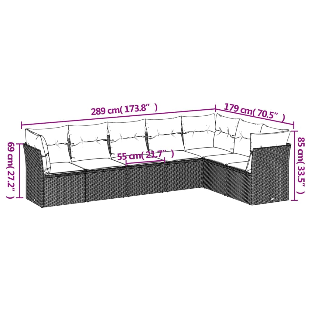 vidaXL Set canapele de grădină cu perne, 7 piese, negru, poliratan