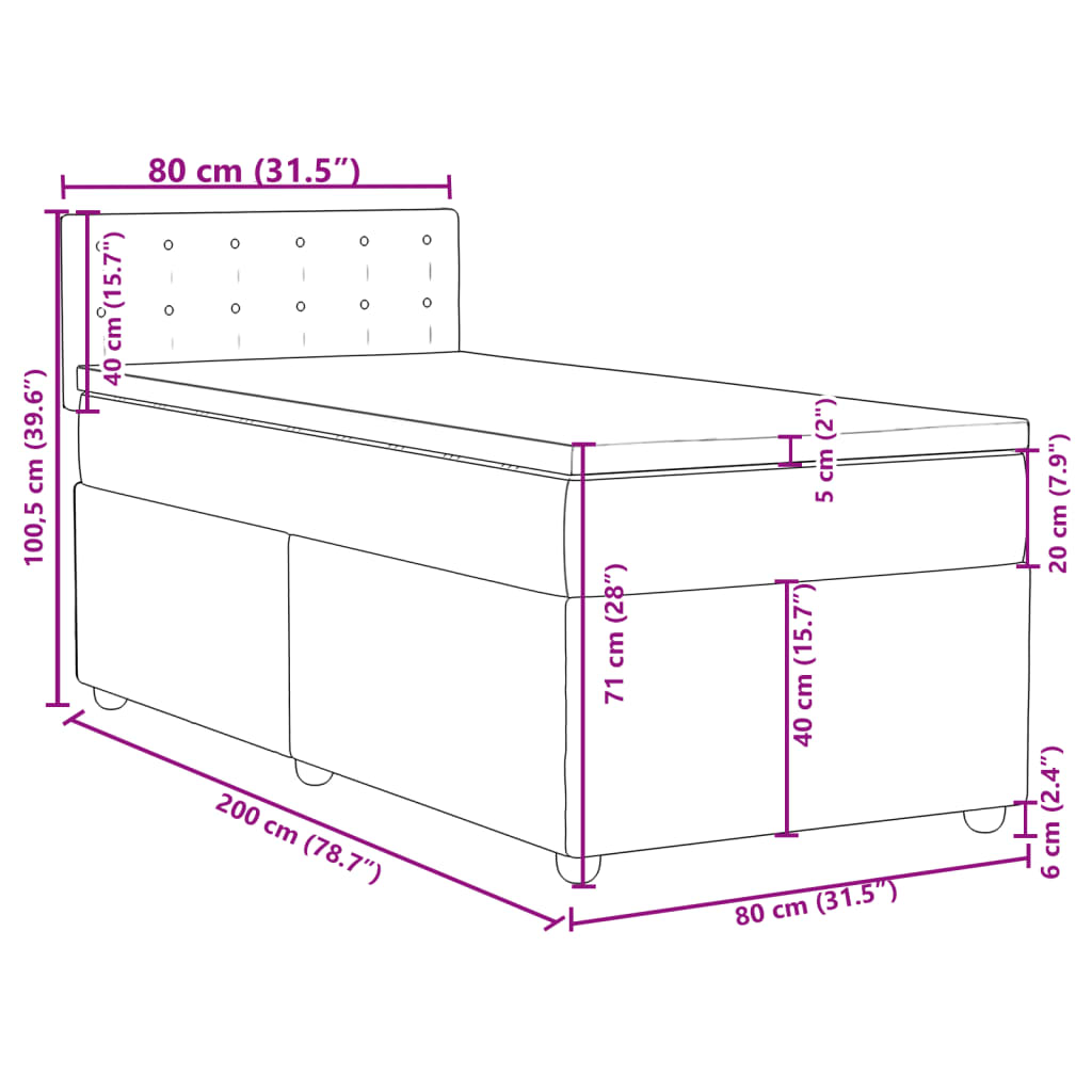 vidaXL Pat box spring cu saltea, albastru, 80x200 cm, textil