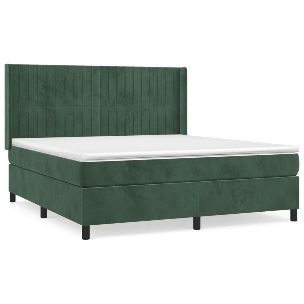 vidaXL Pat box spring cu saltea, verde închis, 160x200 cm, catifea