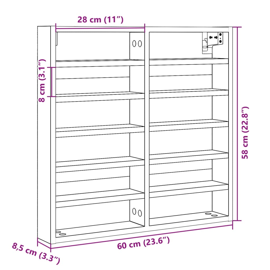 vidaXL Dulap cu vitrină, sonoma gri, 60x8,5x58 cm, lemn prelucrat