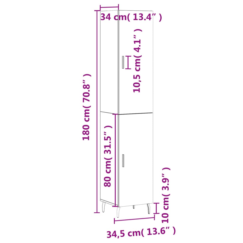 vidaXL Dulap înalt, gri beton, 34,5x34x180 cm, lemn prelucrat