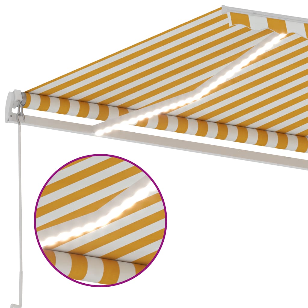 vidaXL Copertină retractabilă manual cu LED, galben și alb, 600x300 cm