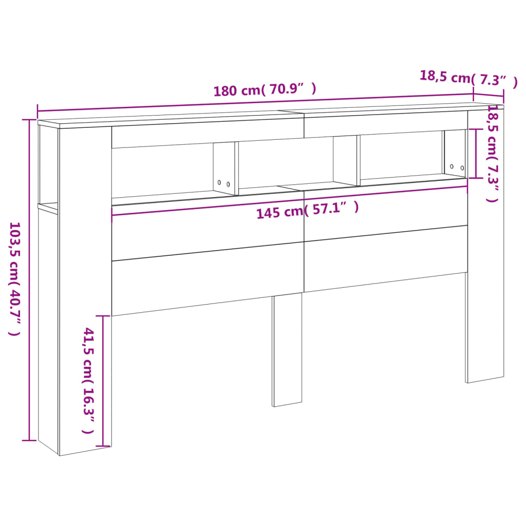 vidaXL Tăblie de pat cu LED, stejar sonoma, 180x18,5x103,5 cm, lemn