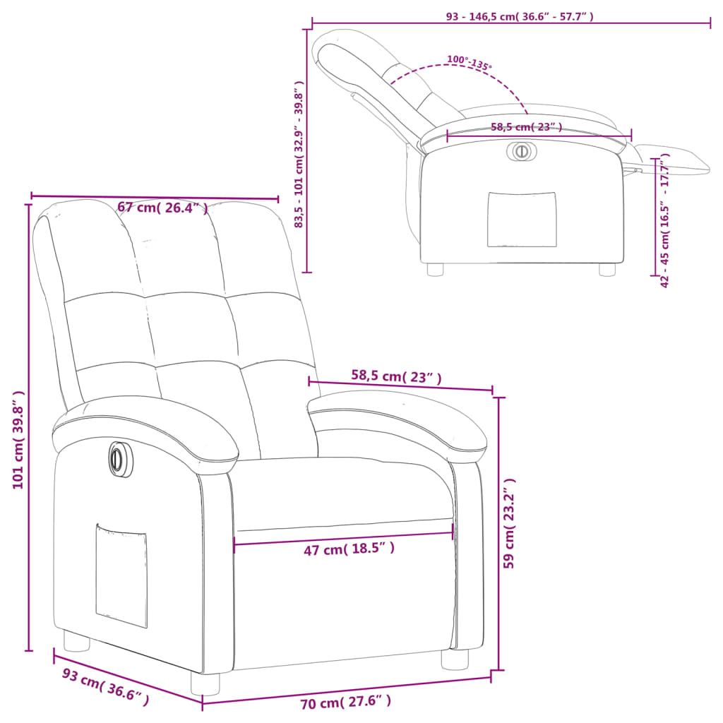 vidaXL Fotoliu rabatabil electric, maro închis, material textil