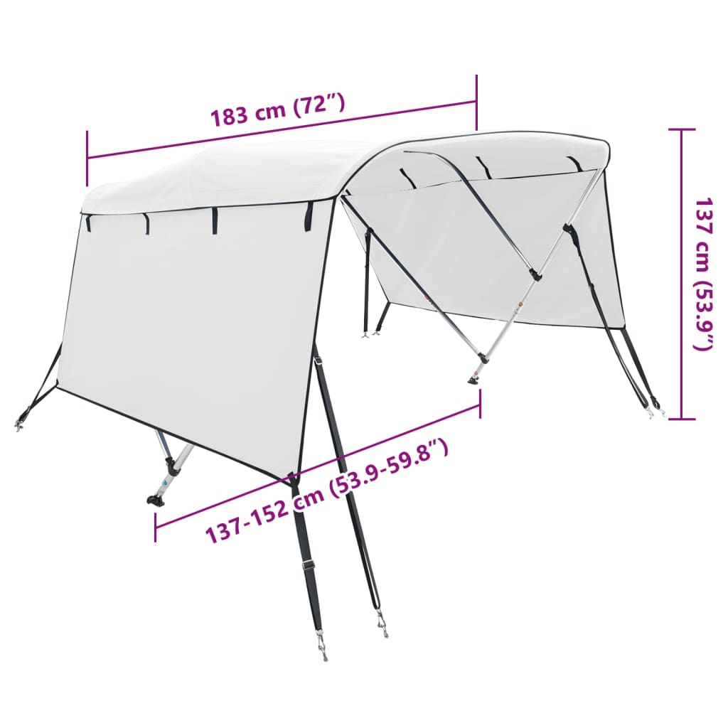 vidaXL Parasolar Bimini 3 arcuri pereți laterali, 183x(137-152)x137 cm