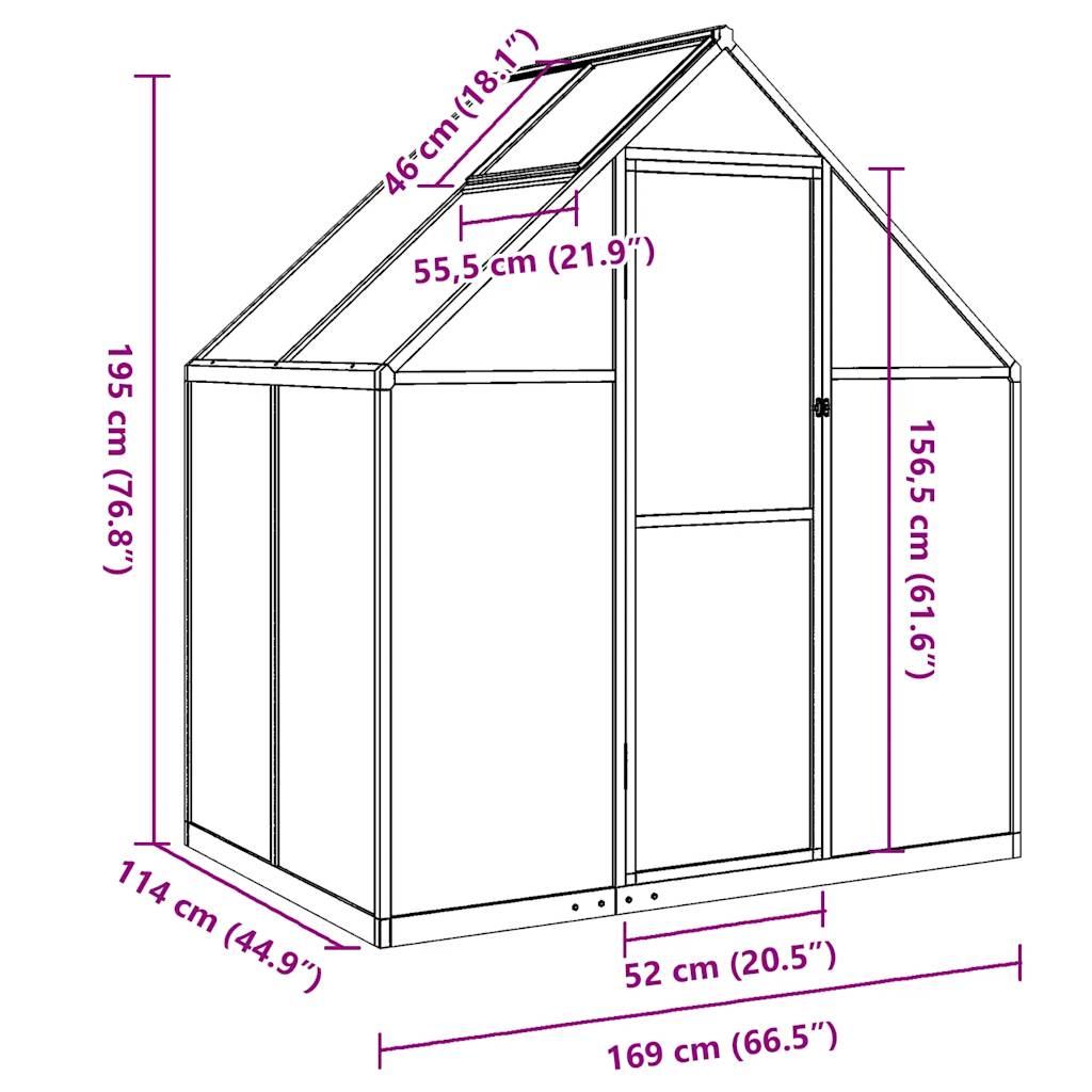 vidaXL Sere cu cadru de bază, argintiu, 169x114x195 cm, aluminiu