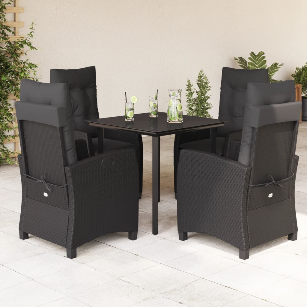 vidaXL Set mobilier de grădină cu perne, 5 piese, negru, poliratan