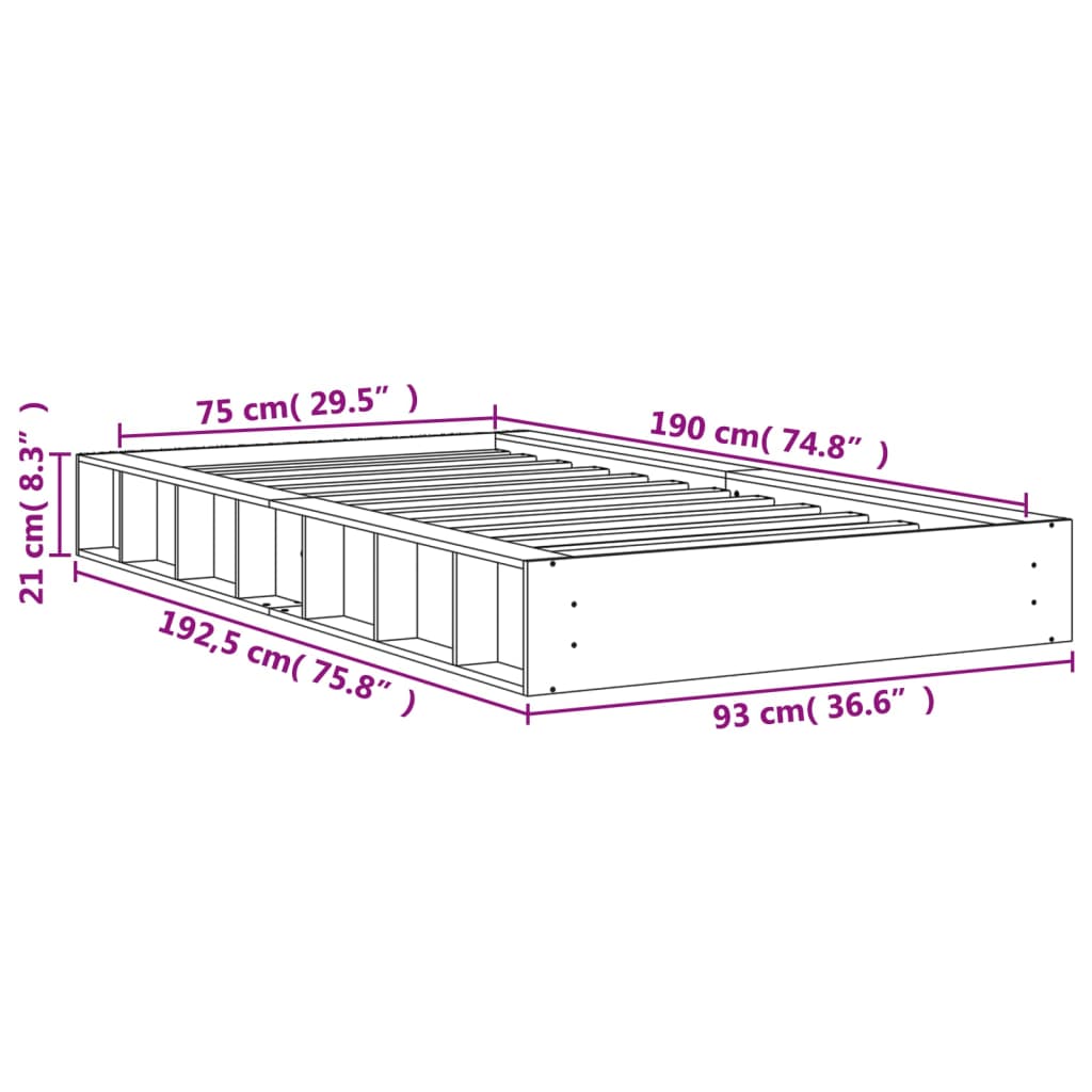 vidaXL Cadru pat fără saltea, maro ceruit, 75x190 cm, lemn masiv pin