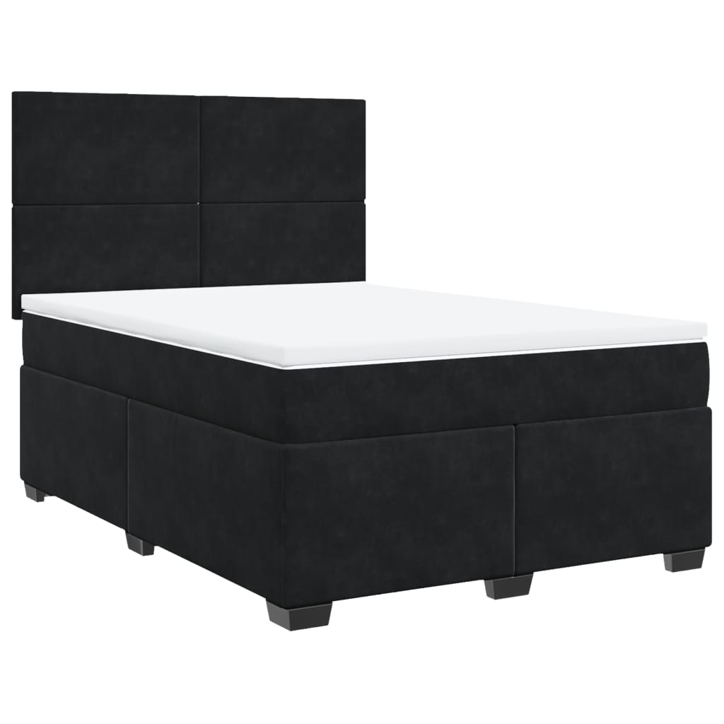 vidaXL Pat box spring cu saltea, negru, 140x190 cm, catifea