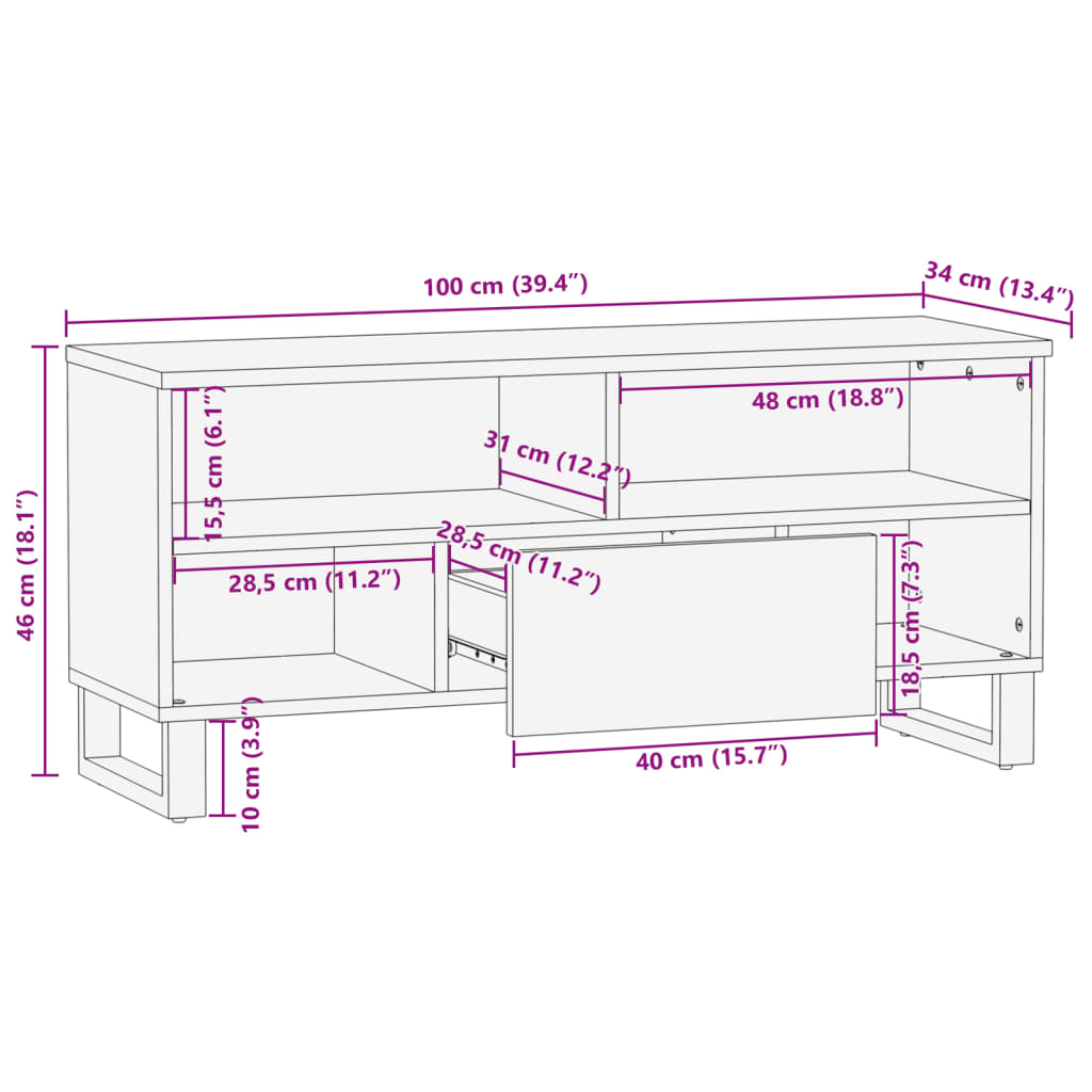 vidaXL Dulap TV, maro, 100x34x46 cm, lemn masiv de mango