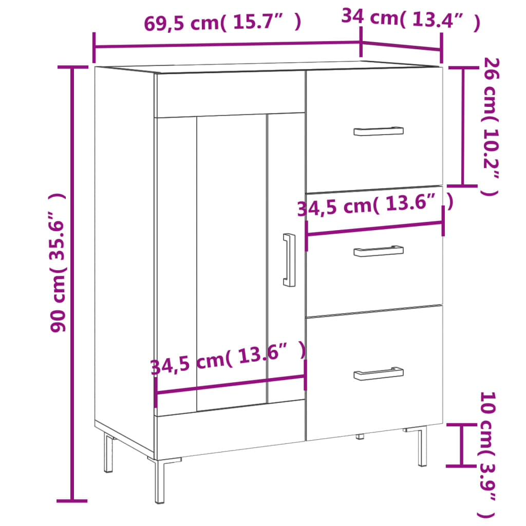 vidaXL Servantă, gri beton, 69,5x34x90 cm, lemn compozit