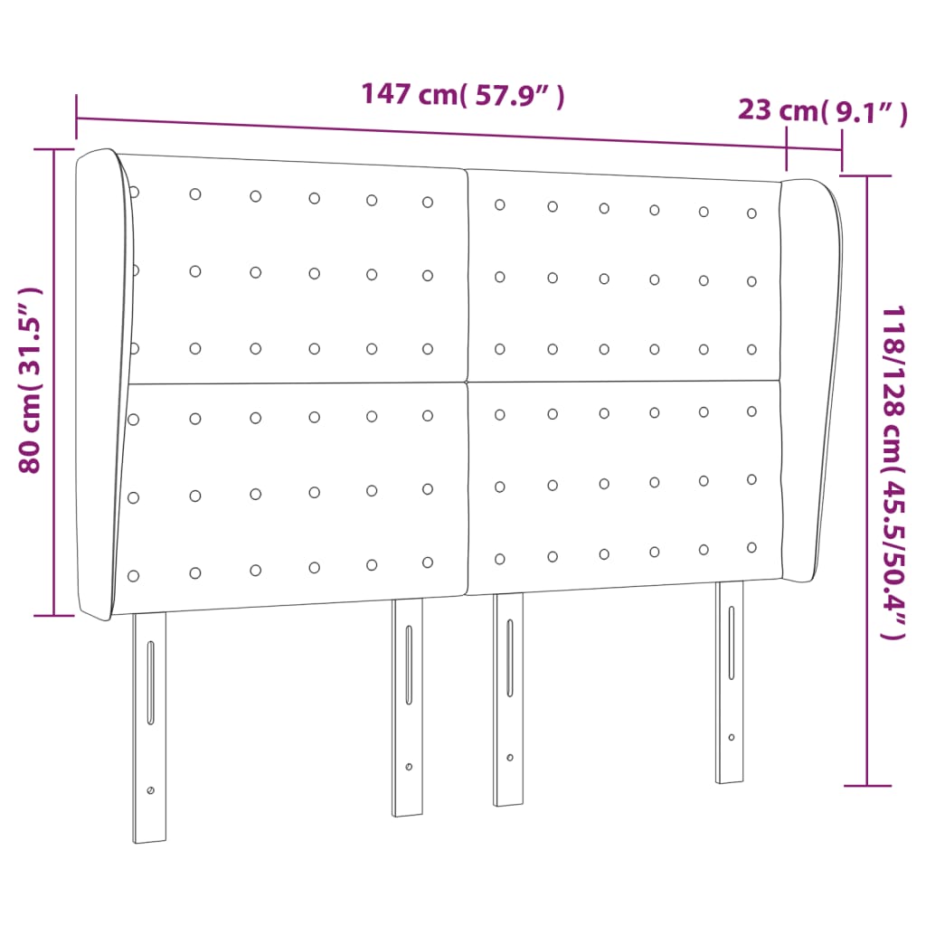 vidaXL Tăblie de pat cu aripioare gri închis 147x23x118/128 cm textil