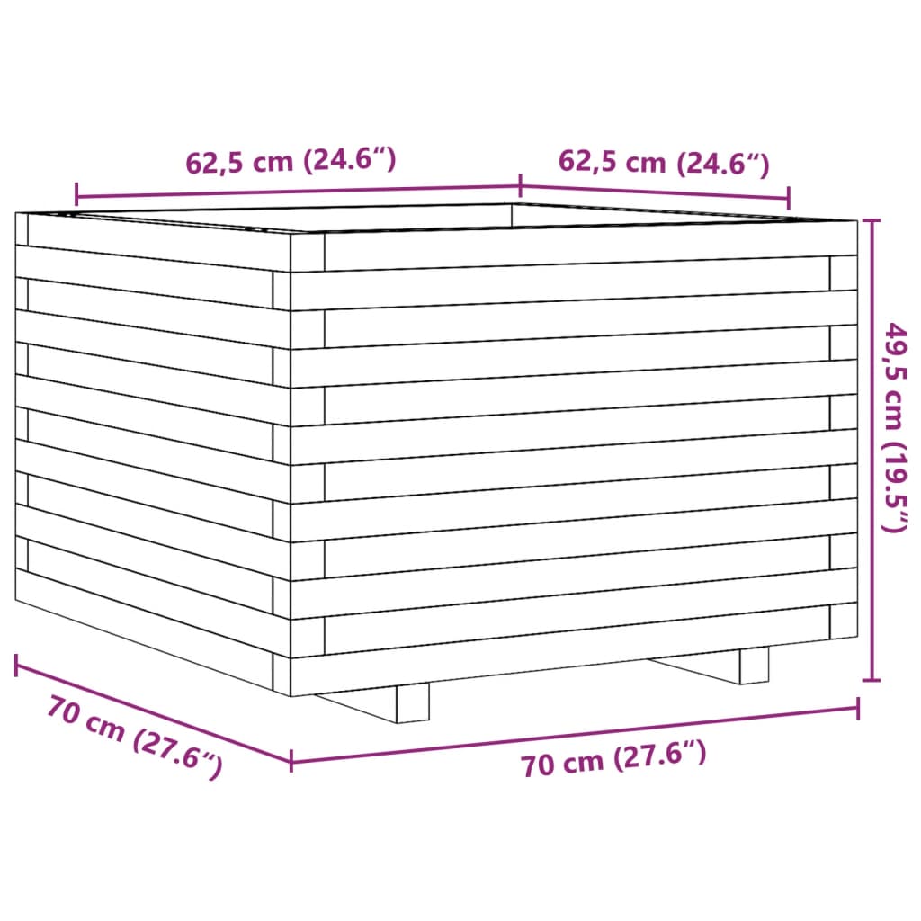 vidaXL Jardinieră grădină, maro ceruit, 70x70x49,5 cm, lemn masiv pin