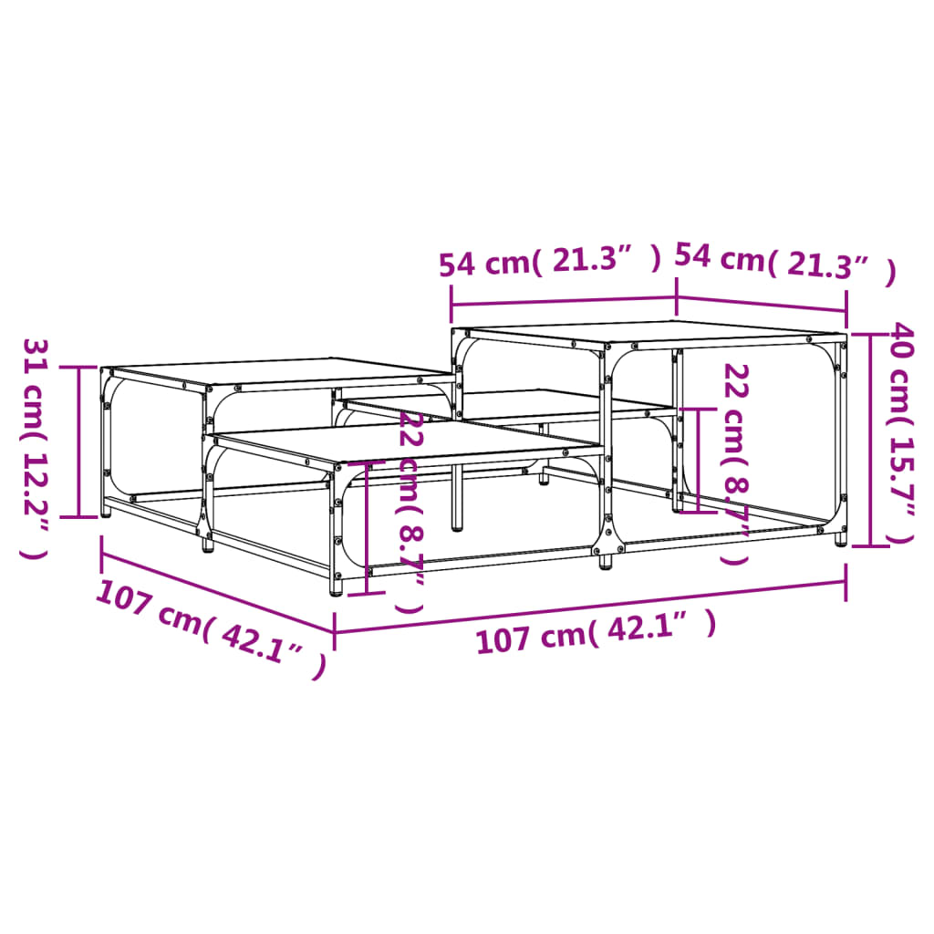 vidaXL Măsuță de cafea stejar fumuriu 107x107x40 cm din lemn prelucrat