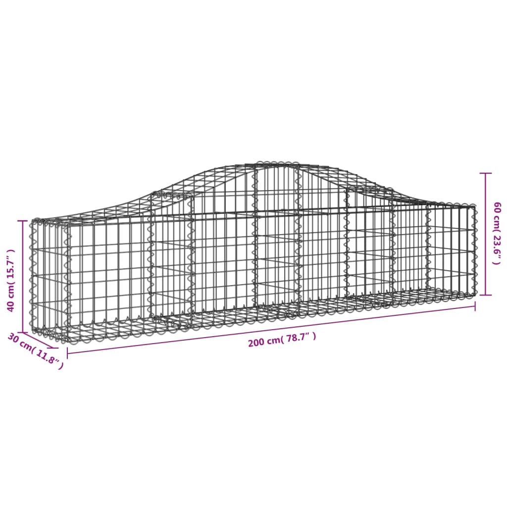 vidaXL Coșuri gabion arcuite 7 buc, 200x30x40/60 cm, fier galvanizat