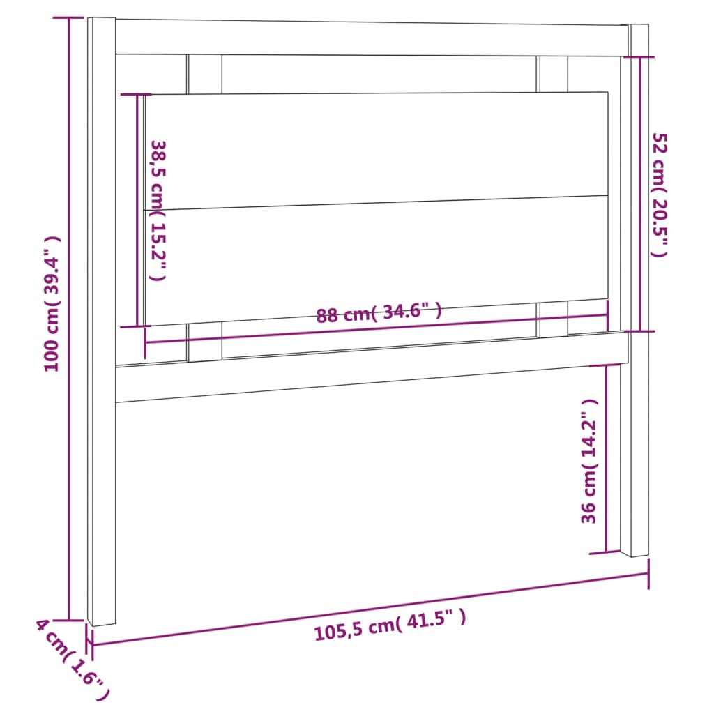 vidaXL Tăblie de pat, gri, 105,5x4x100 cm, lemn masiv de pin