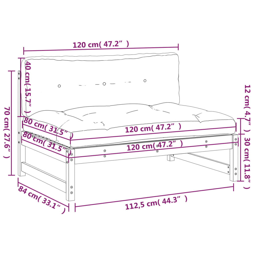 vidaXL Canapea de mijloc, 120x80 cm, maro miere, lemn masiv de pin