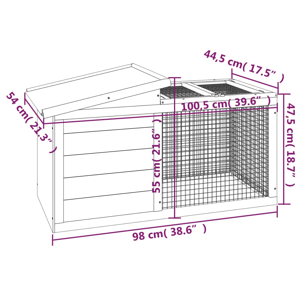 vidaXL Cușcă pentru iepuri gri 100,5x54x55 cm lemn masiv de pin