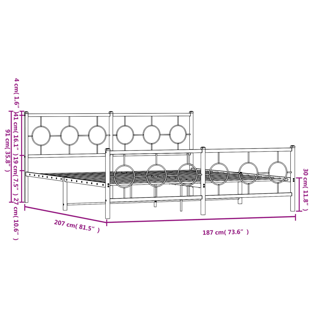 vidaXL Cadru pat fără saltea, tăblie de picioare negru 180x200cm metal