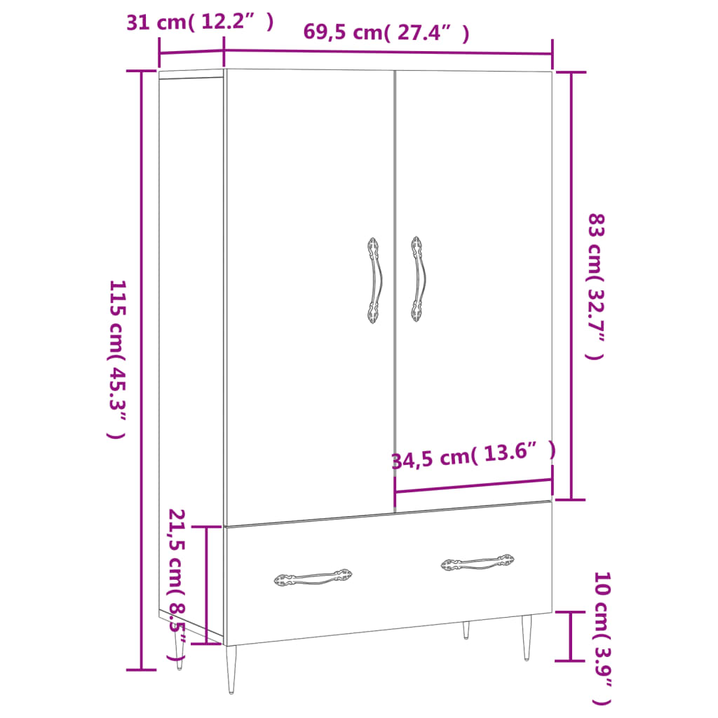 vidaXL Dulap gri Sonoma 69,5x31x115 cm, lemn prelucrat