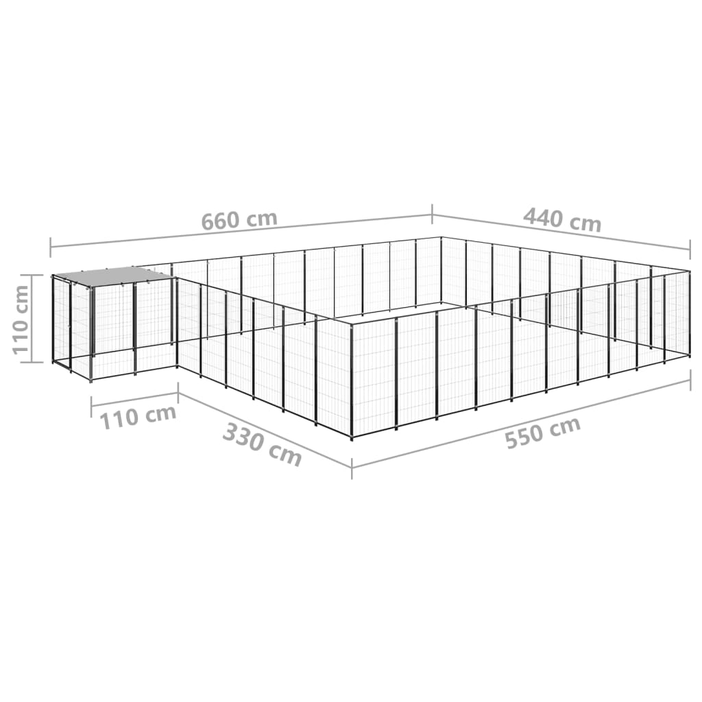 vidaXL Padoc pentru câini, negru, 25,41 m², oțel