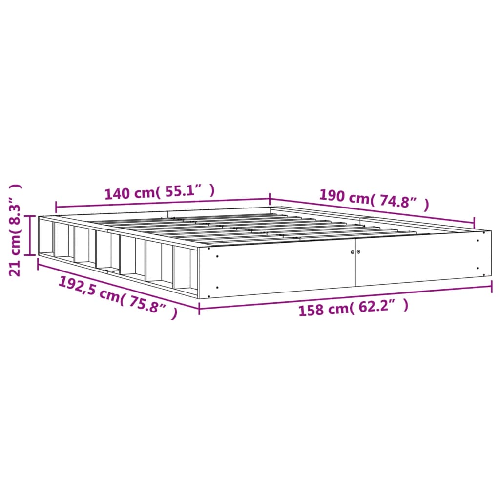 vidaXL Cadru pat fără saltea, maro ceruit, 140x190 cm, lemn masiv pin