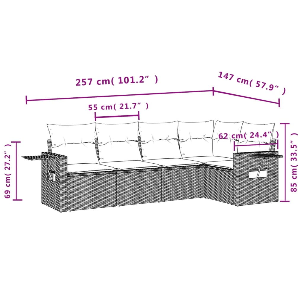 vidaXL Set canapele de grădină cu perne, 5 piese, maro, poliratan