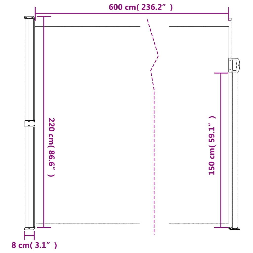 vidaXL Copertină laterală retractabilă, roșu, 220x600 cm