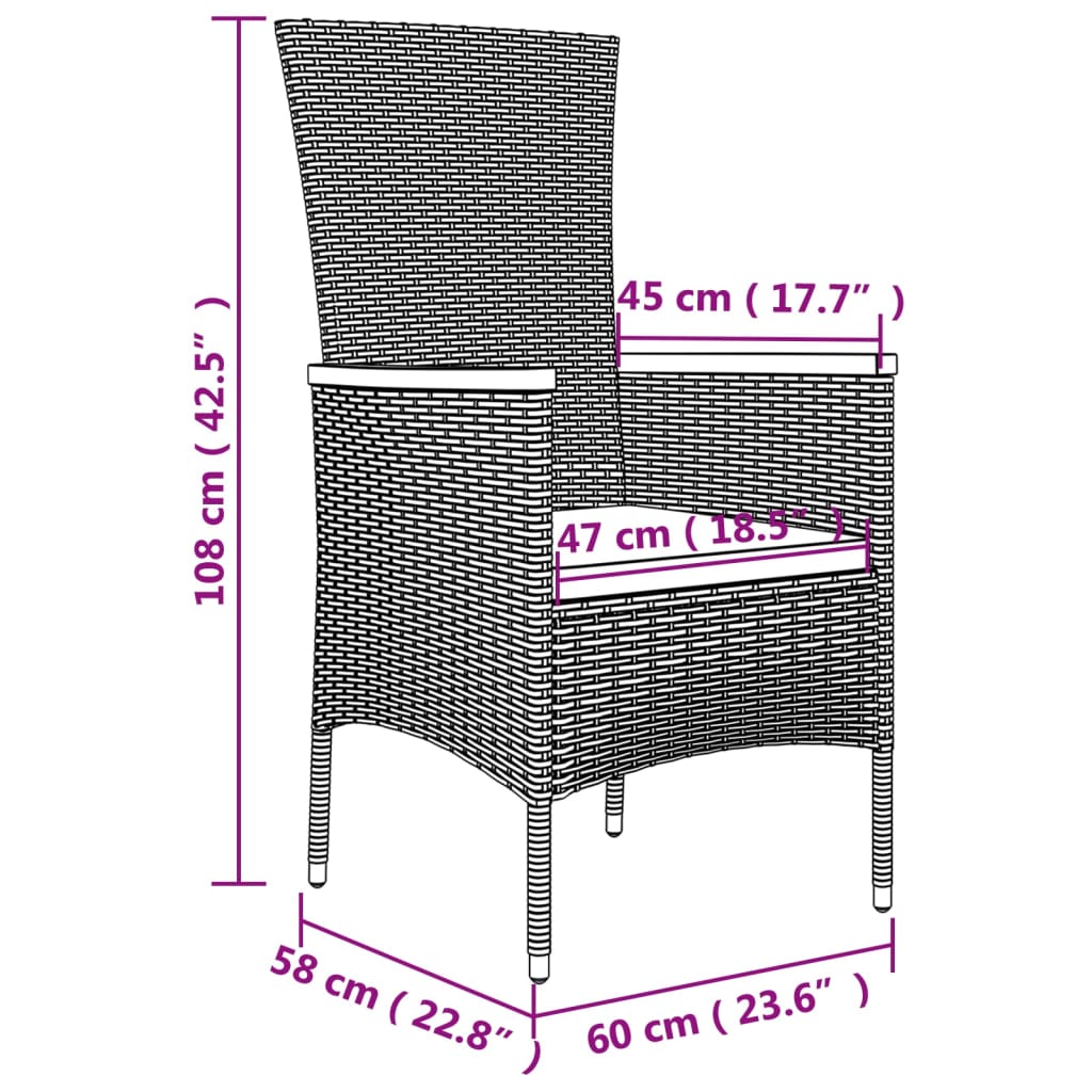 vidaXL Set mobilier grădină cu perne, 9 piese, gri, poliratan