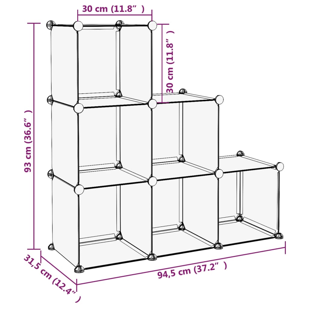 vidaXL Organizator cub de depozitare, 6 cuburi, transparent, PP