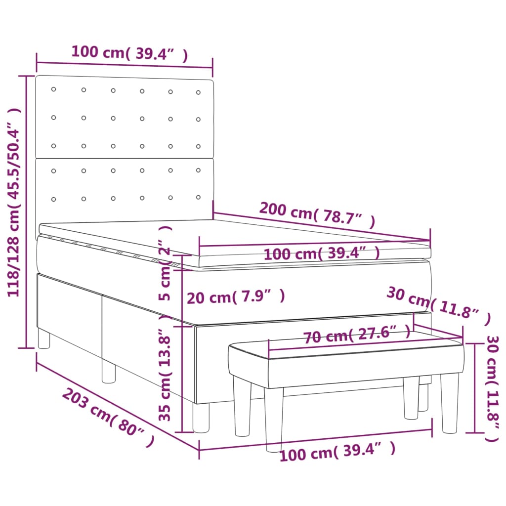 vidaXL Pat box spring cu saltea, negru, 100x200 cm, textil