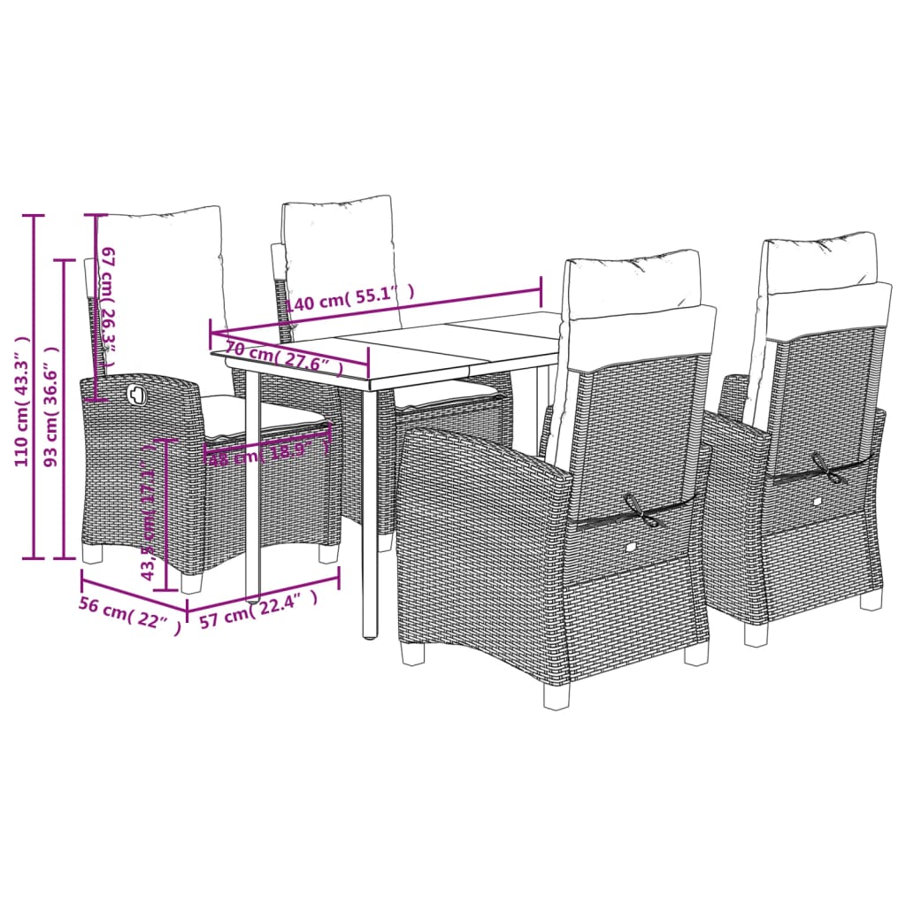 vidaXL Set mobilier de grădină cu perne, 5 piese, negru, poliratan