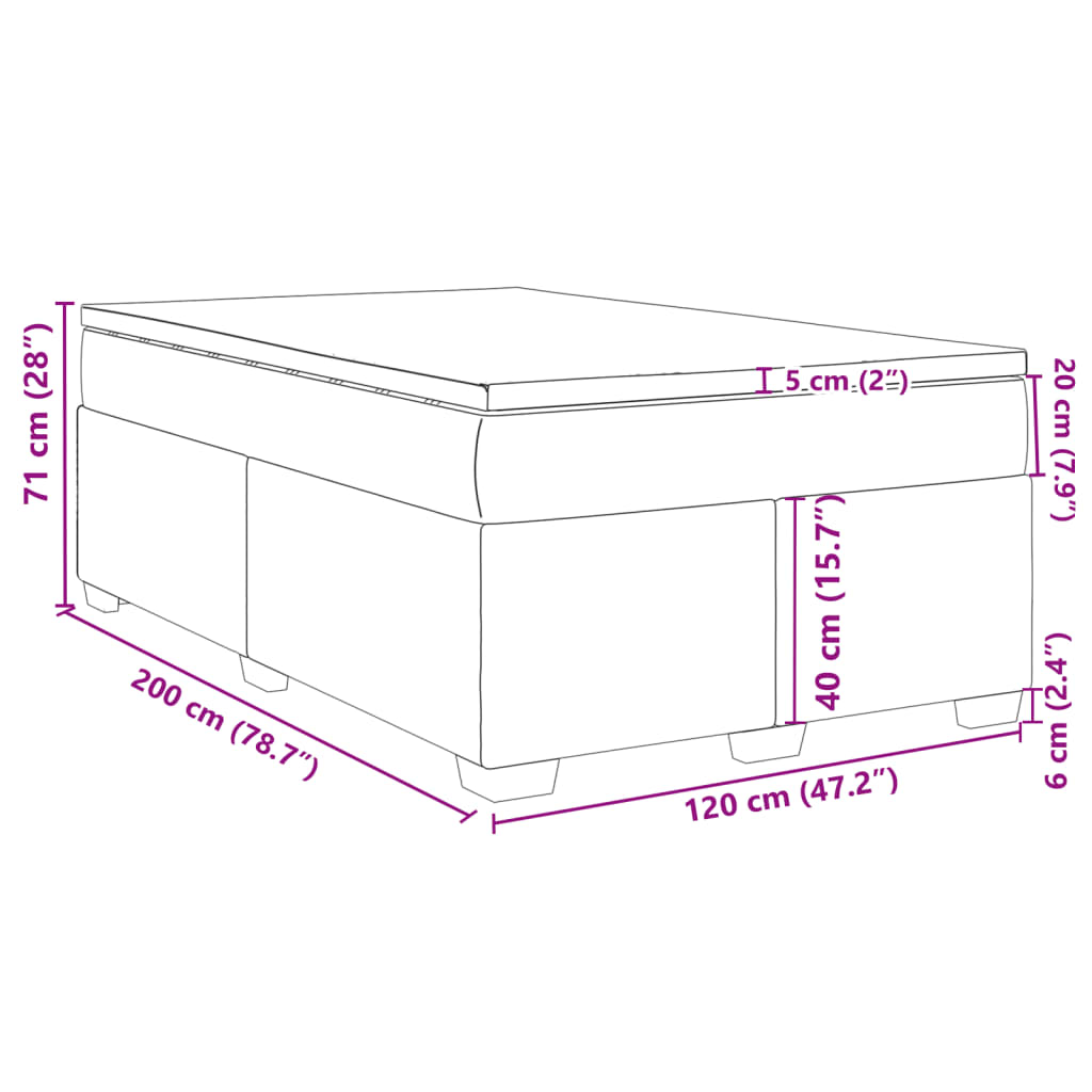 vidaXL Pat box spring cu saltea, albastru închis, 120x200 cm, catifea