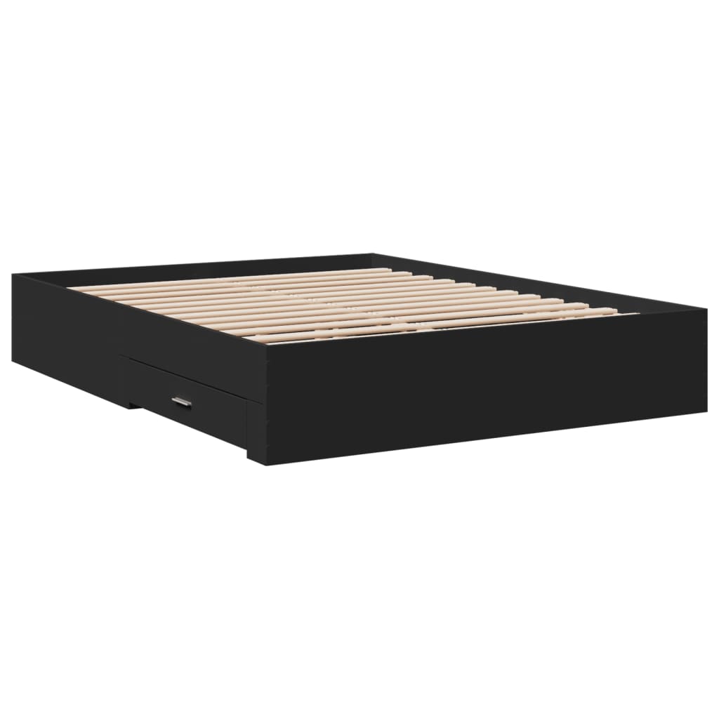 vidaXL Cadru de pat cu sertare, negru, 140x200 cm, lemn prelucrat