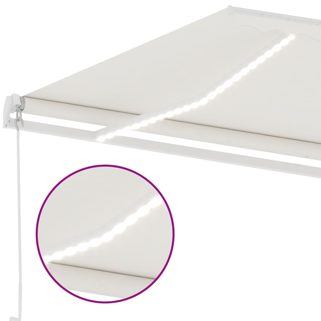 vidaXL Copertină retractabilă manual cu LED, crem, 400x350 cm