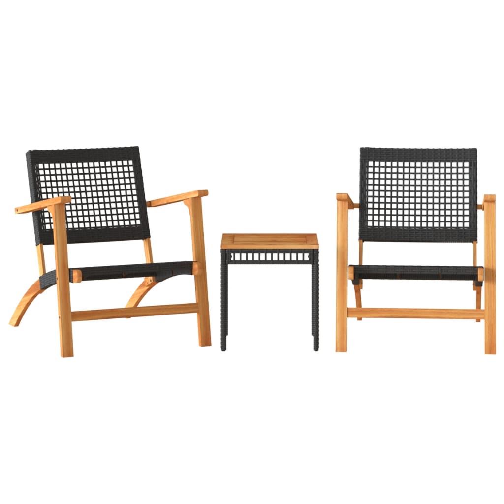 vidaXL Set mobilier bistro, 3 piese, poliratan negru/lemn de acacia