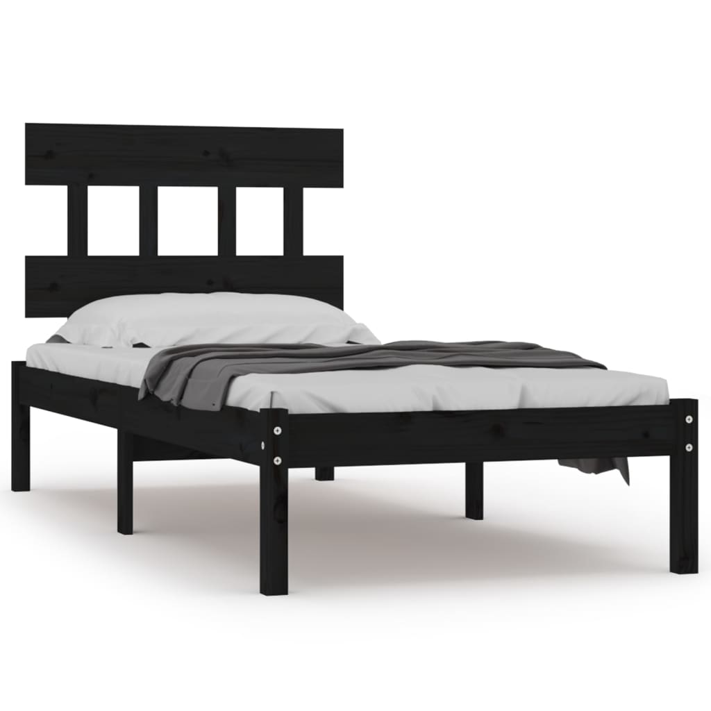 vidaXL Cadru de pat single, negru, 90x190 cm, lemn masiv