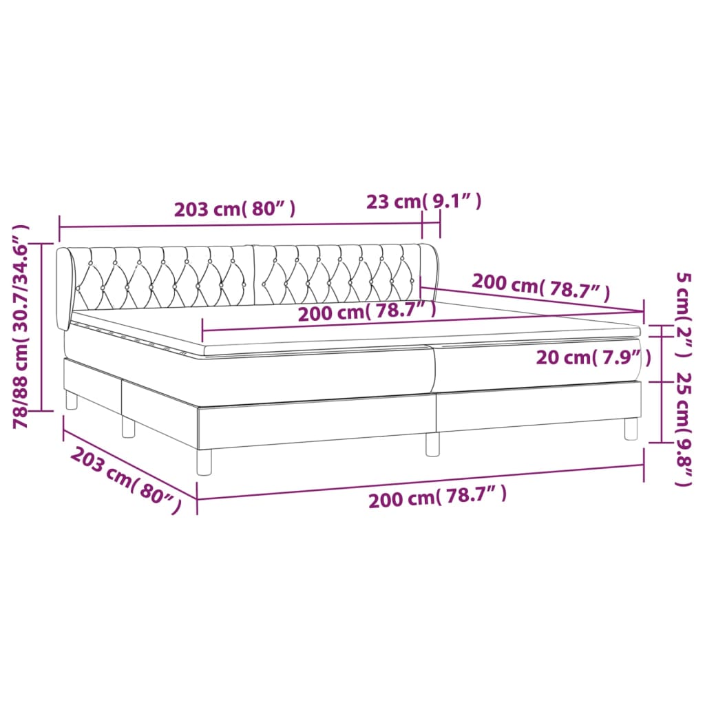 vidaXL Pat box spring cu saltea, negru, 200x200 cm, catifea