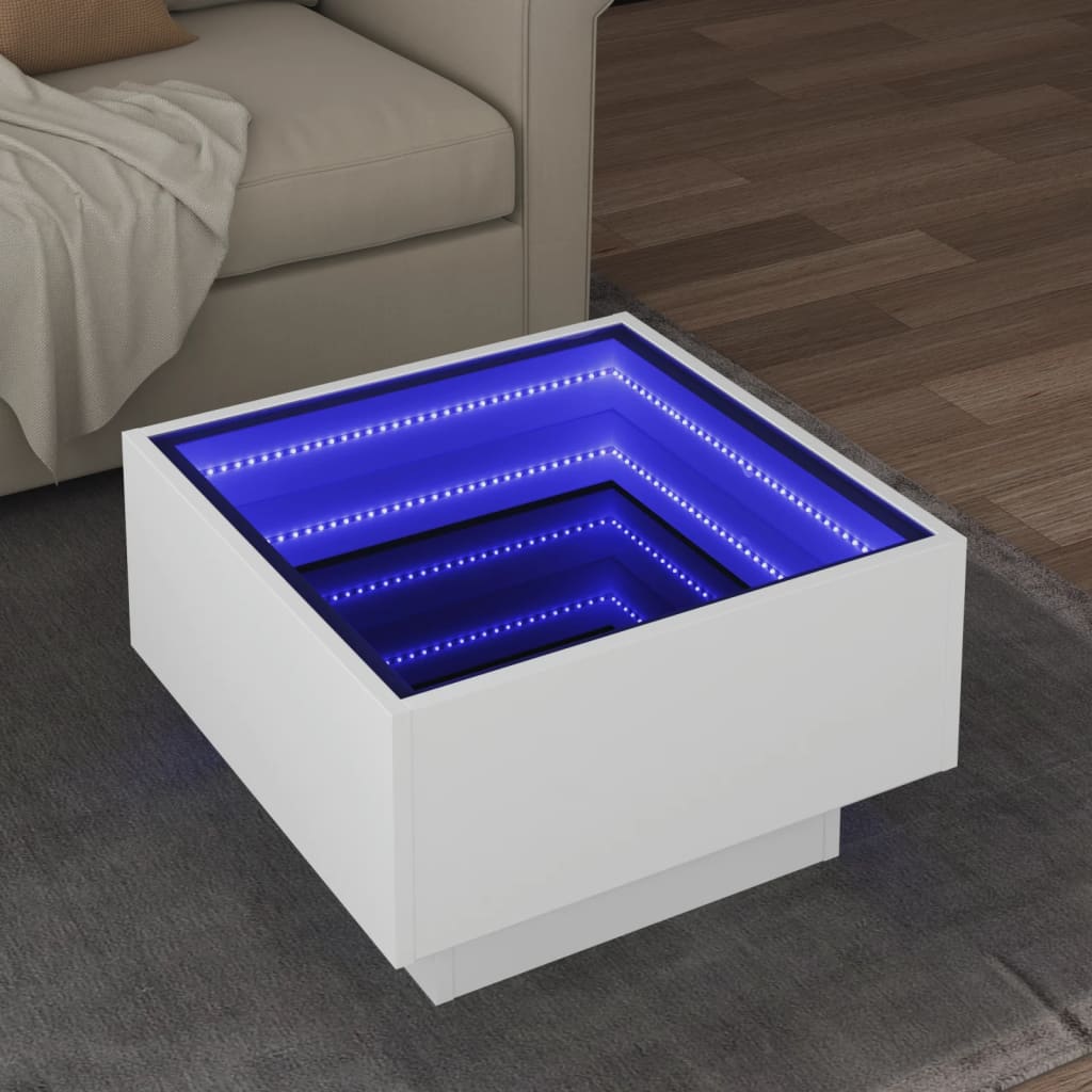 vidaXL Măsuță de cafea cu LED, alb, 50x50x30 cm, lemn prelucrat