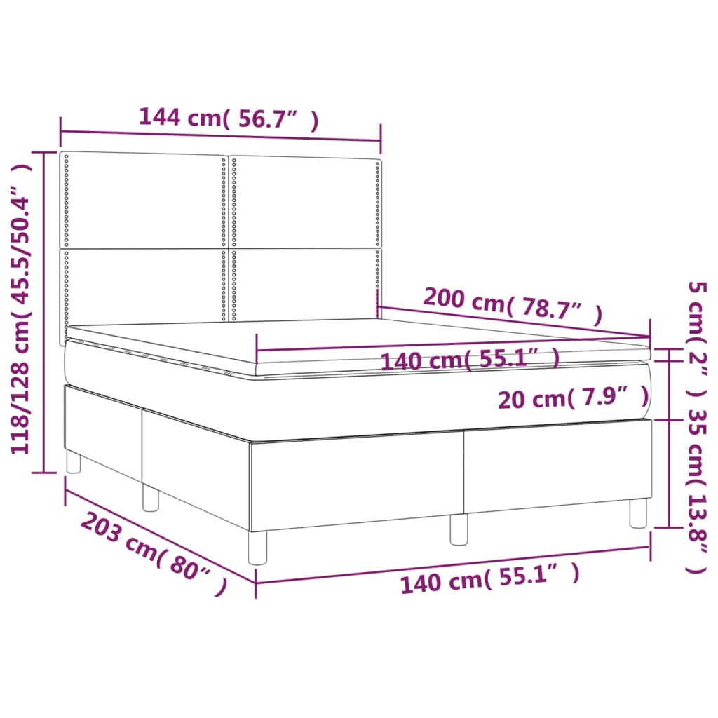 vidaXL Pat cu arcuri, saltea și LED, negru, 140x200 cm, piele eco