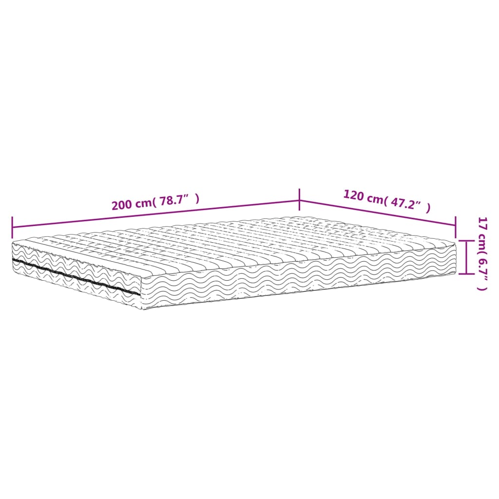 vidaXL Saltea din spumă, alb, 120x200 cm, duritate H2 H3