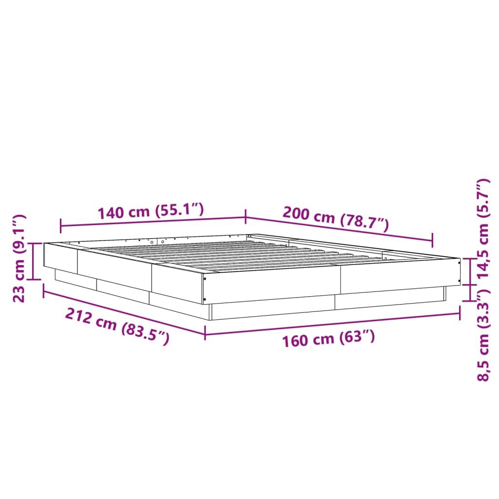 vidaXL Cadru de pat, negru, 140x200 cm, lemn prelucrat