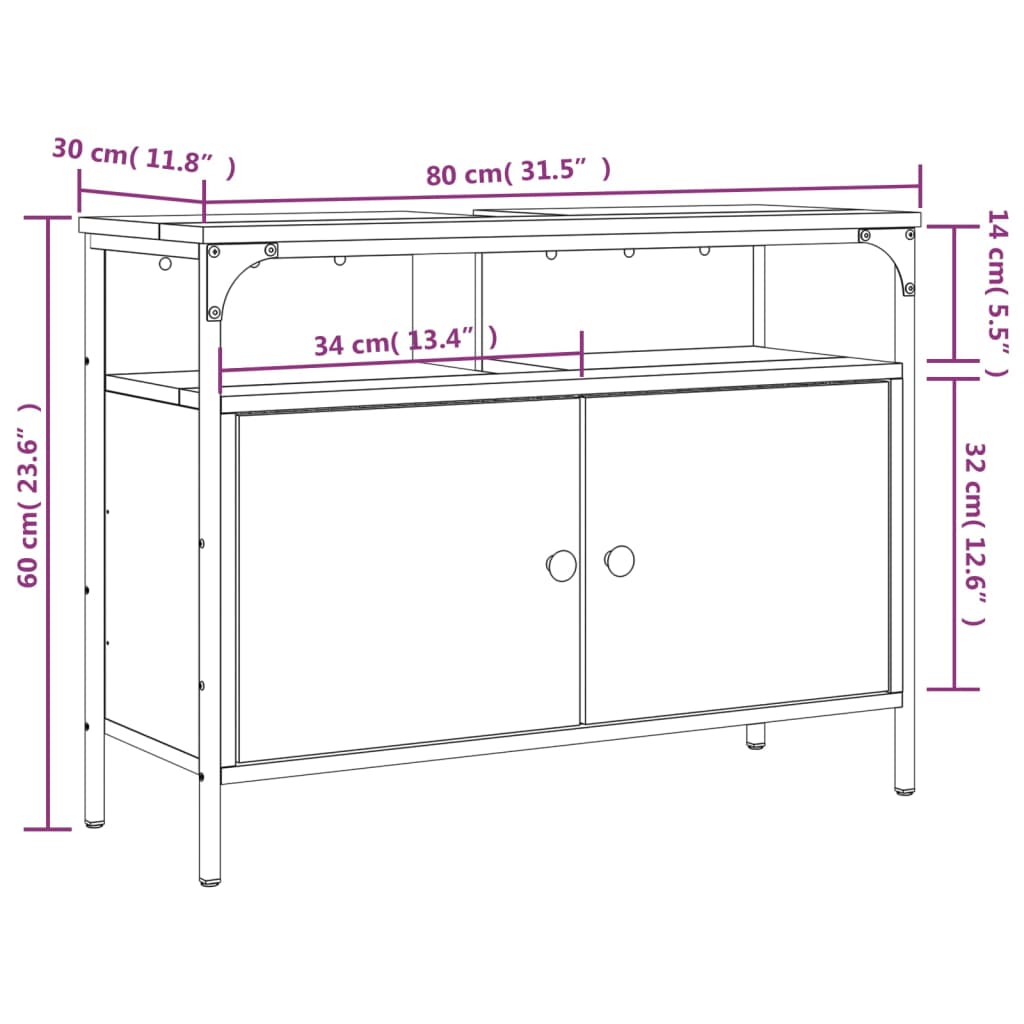 vidaXL Dulap chiuvetă baie, stejar fumuriu, 80x30x60 cm lemn prelucrat