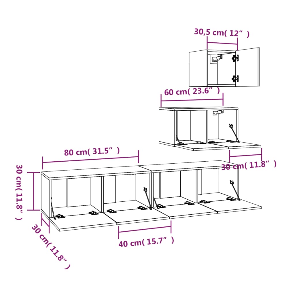 vidaXL Set dulap TV, 4 piese, stejar sonoma, lemn prelucrat