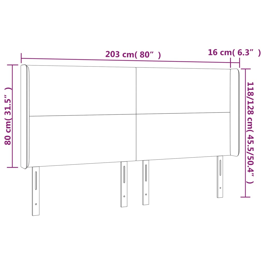 vidaXL Tăblie de pat cu LED, negru, 203x16x118/128 cm, catifea