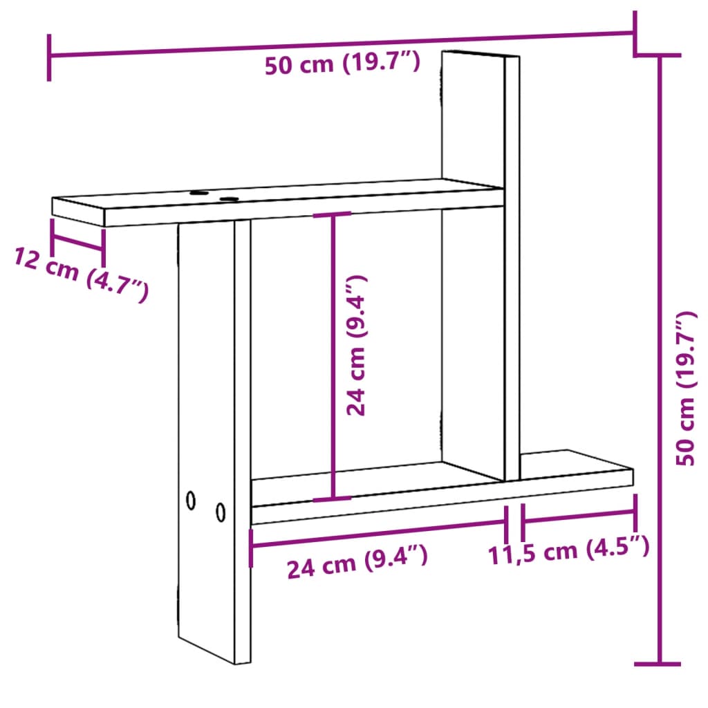 vidaXL Rafturi de perete 2 buc. stejar maro 50x12x50 cm lemn prelucrat