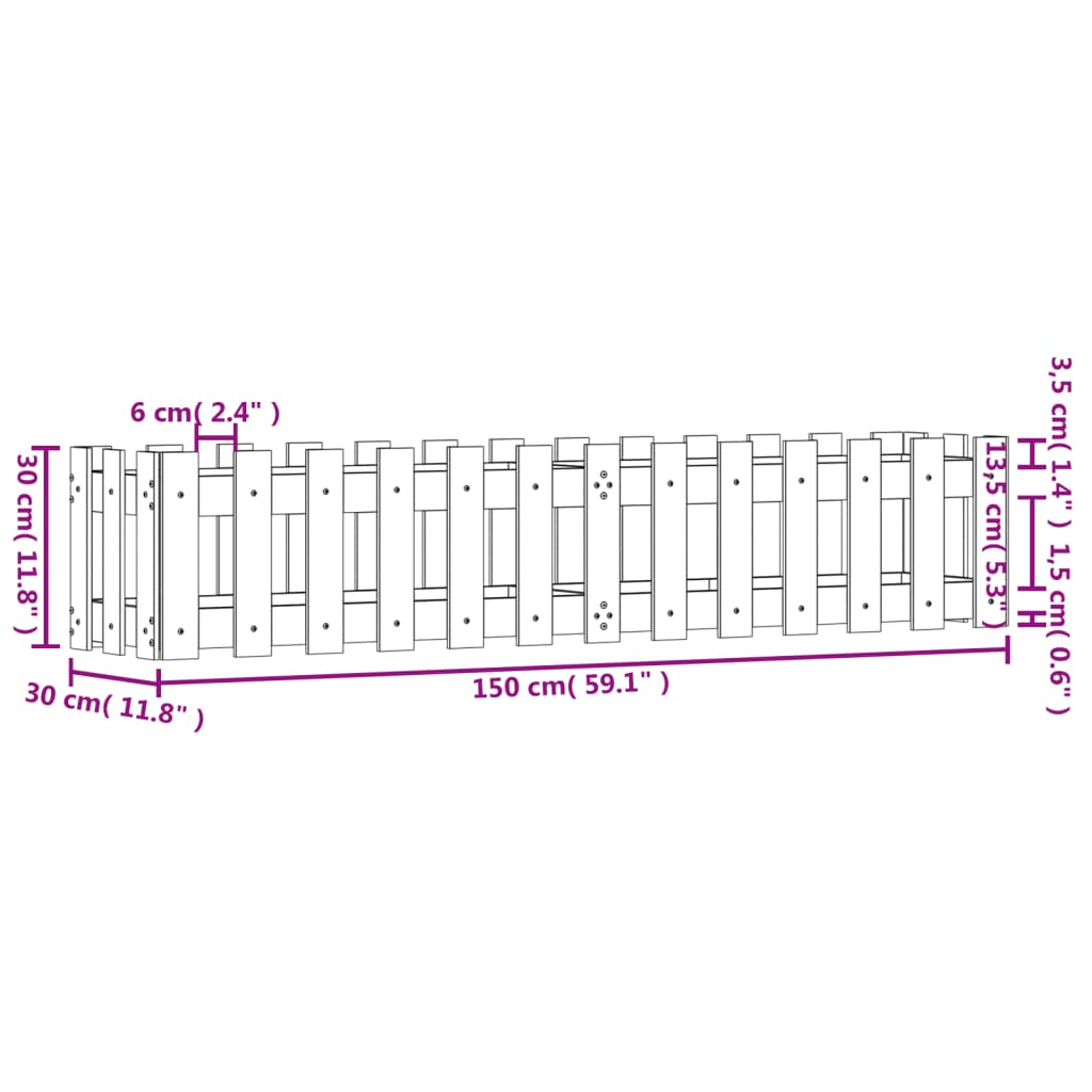 vidaXL Pat înălțat grădină design gard 150x30x30 cm lemn impregnat pin