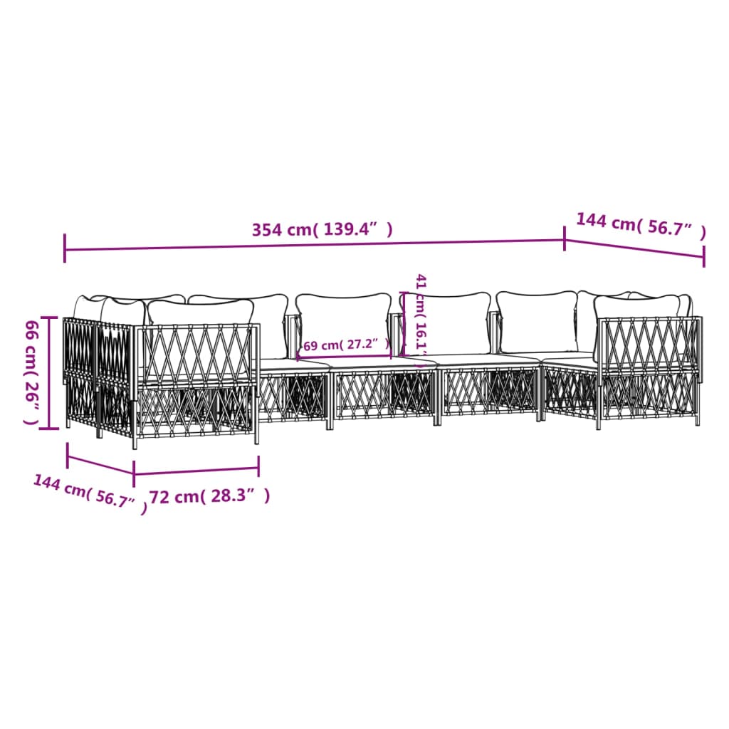 vidaXL Set mobilier de grădină cu perne, 7 piese, alb, oțel