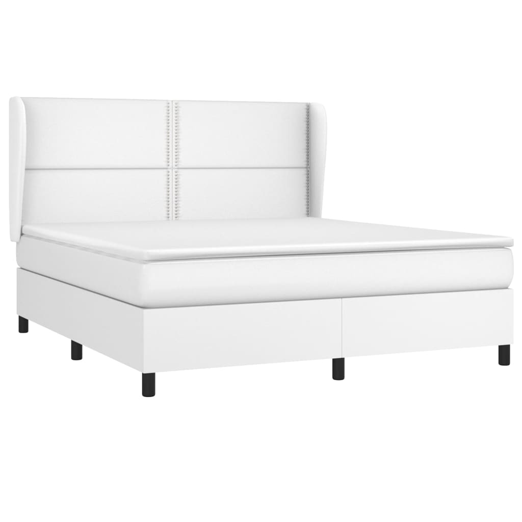 vidaXL Pat box spring cu saltea, alb, 180x200 cm, piele ecologică