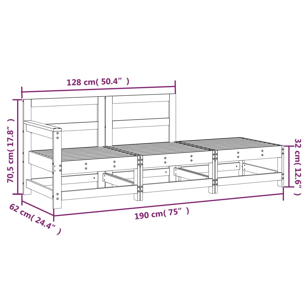 vidaXL Set mobilier de grădină, 3 piese, lemn masiv douglas